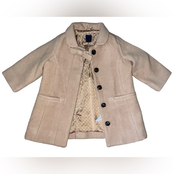 Baby Gap Girls 6-12 Months Dress Pea Coat Jacket Tan Beige Bow Holiday - Picture 3 of 5